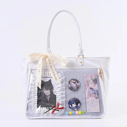 Lovely Gilrs Lolita Japanese HandBags Tote Female Crocodile Grain Transparent Layer High Capacity Ribbon Shoulder Bags Itabags