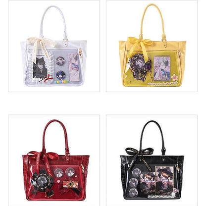Lovely Gilrs Lolita Japanese HandBags Tote Female Crocodile Grain Transparent Layer High Capacity Ribbon Shoulder Bags Itabags