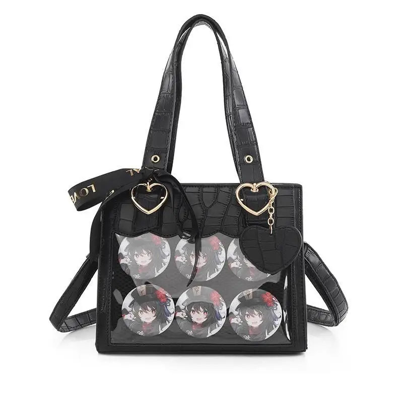Lovely Gilrs Lolita Japanese HandBags Tote Female Cute Crocodile Grain Ribbon Heart Shaped Buckle Shoulder Bags Itabags