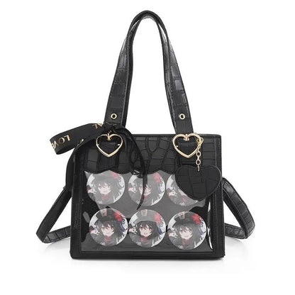 Lovely Gilrs Lolita Japanese HandBags Tote Female Cute Crocodile Grain Ribbon Heart Shaped Buckle Shoulder Bags Itabags