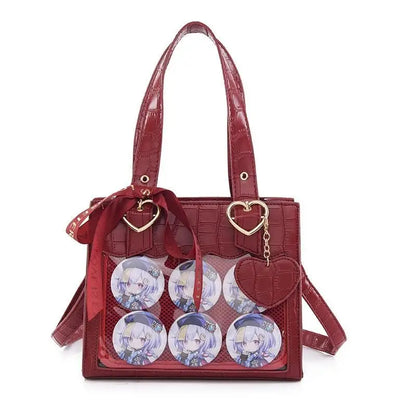 Lovely Gilrs Lolita Japanese HandBags Tote Female Cute Crocodile Grain Ribbon Heart Shaped Buckle Shoulder Bags Itabags