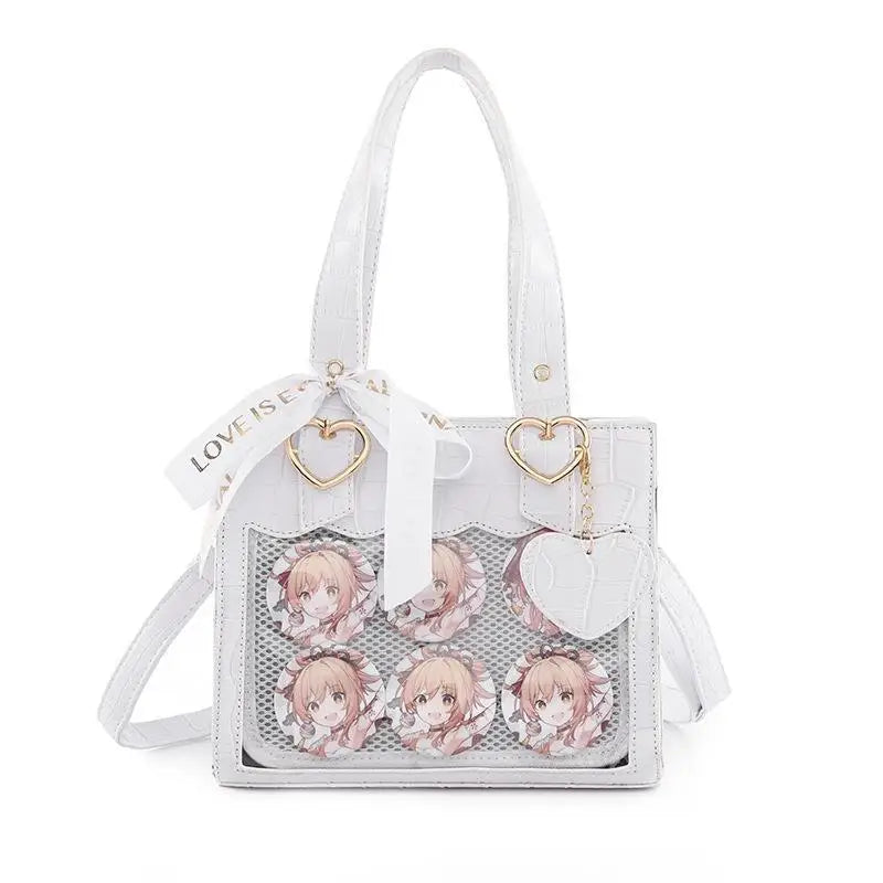 Lovely Gilrs Lolita Japanese HandBags Tote Female Cute Crocodile Grain Ribbon Heart Shaped Buckle Shoulder Bags Itabags