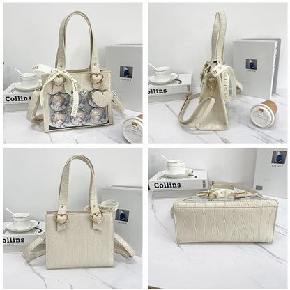 Lovely Gilrs Lolita Japanese HandBags Tote Female Cute Crocodile Grain Ribbon Heart Shaped Buckle Shoulder Bags Itabags