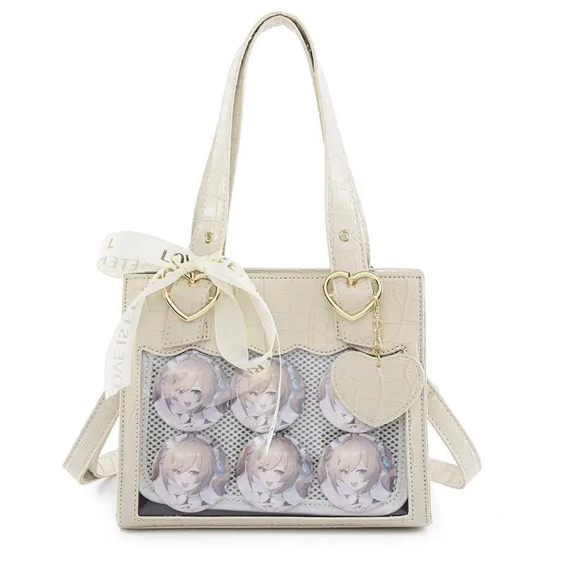 Lovely Gilrs Lolita Japanese HandBags Tote Female Cute Crocodile Grain Ribbon Heart Shaped Buckle Shoulder Bags Itabags