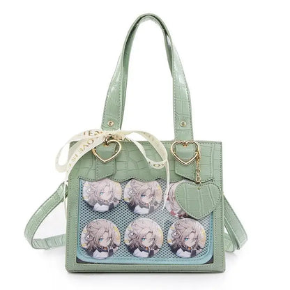 Lovely Gilrs Lolita Japanese HandBags Tote Female Cute Crocodile Grain Ribbon Heart Shaped Buckle Shoulder Bags Itabags
