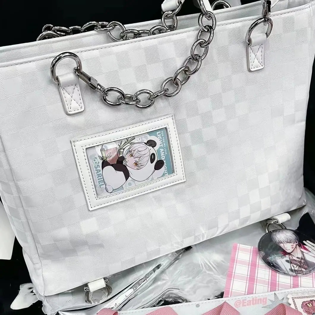 Lovely Gilrs Lolita Japanese HandBags Totes Female Cute Transparent Layer Checkerboard High Capacity Chain Shoulder Bags Itabags