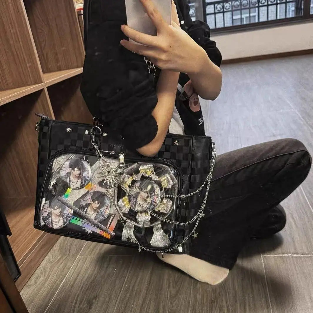 Lovely Gilrs Lolita Japanese HandBags Totes Female Cute Transparent Layer Checkerboard High Capacity Chain Shoulder Bags Itabags