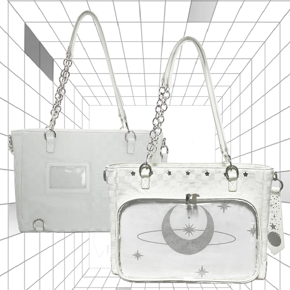 Lovely Gilrs Lolita Japanese HandBags Totes Female Cute Transparent Layer Checkerboard High Capacity Chain Shoulder Bags Itabags