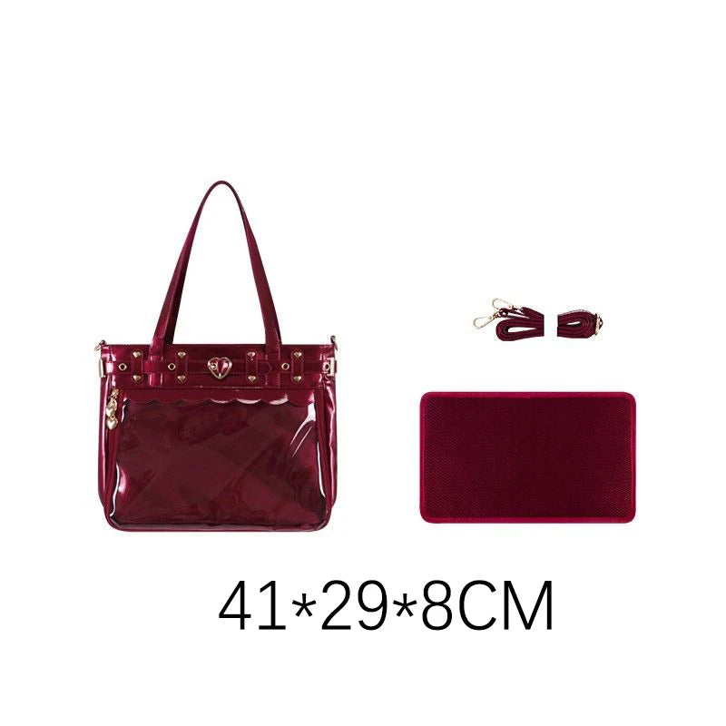 Lovely Gilrs Lolita Japanese JK HandBags Totes Female Cute Transparent Layer Heart Rivets Shoulder Bags Itabags