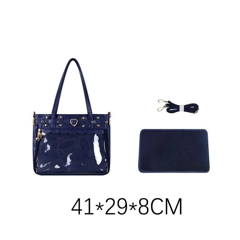 Lovely Gilrs Lolita Japanese JK HandBags Totes Female Cute Transparent Layer Heart Rivets Shoulder Bags Itabags
