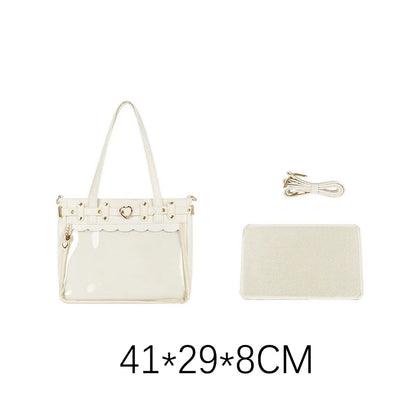 Lovely Gilrs Lolita Japanese JK HandBags Totes Female Cute Transparent Layer Heart Rivets Shoulder Bags Itabags