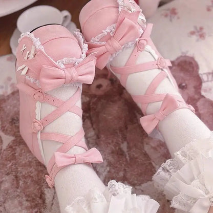 Lovely Girls Lolita Cute Bowknot Platform Shoes Sweet Monk Straps Flat Elevator Shoes Mary Janes
