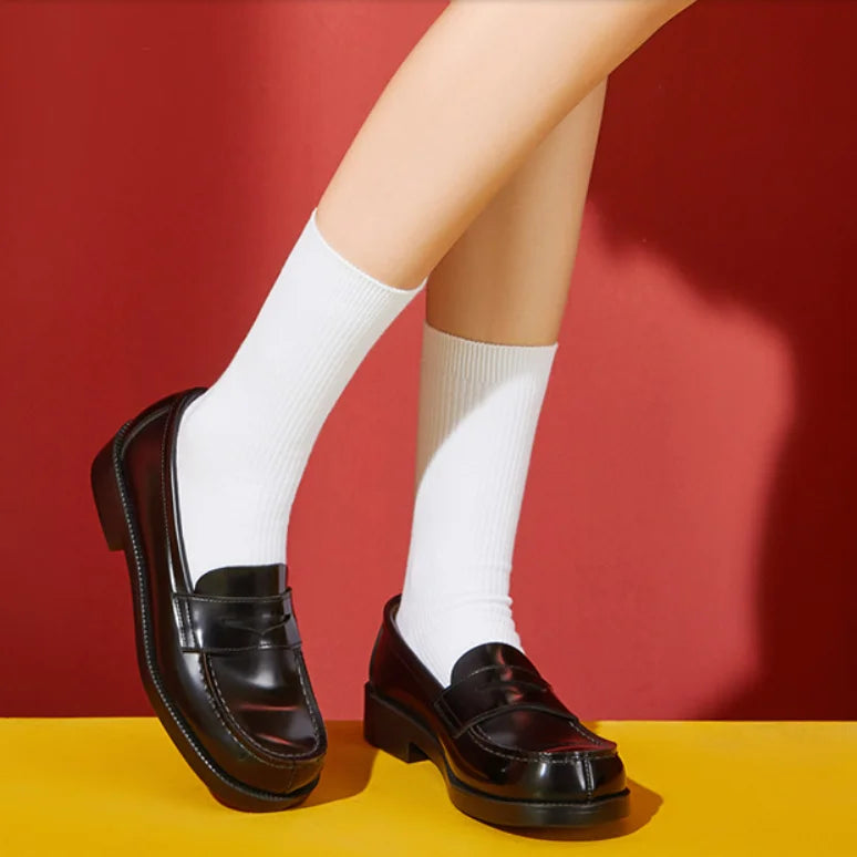 Lovely Girls Lolita Japanese JK Shoes Sweet Students PU Leather Mid Heels Loafers Shallow Shoes