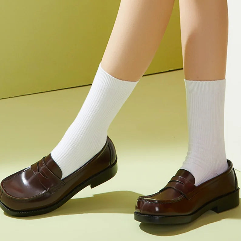 Lovely Girls Lolita Japanese JK Shoes Sweet Students PU Leather Mid Heels Loafers Shallow Shoes