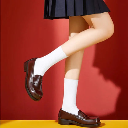 Lovely Girls Lolita Japanese JK Shoes Sweet Students PU Leather Mid Heels Loafers Shallow Shoes