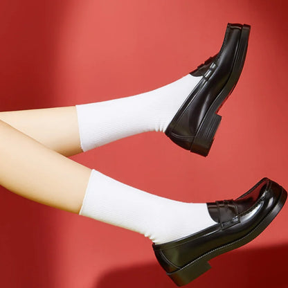 Lovely Girls Lolita Japanese JK Shoes Sweet Students PU Leather Mid Heels Loafers Shallow Shoes