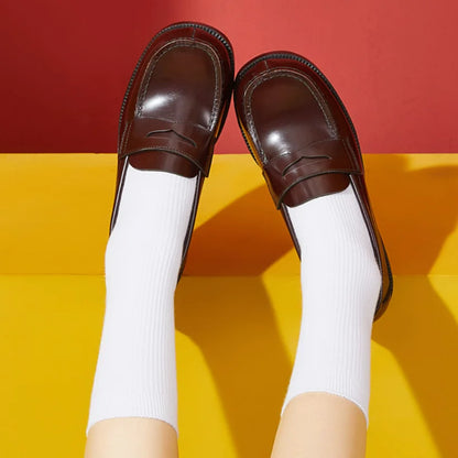 Lovely Girls Lolita Japanese JK Shoes Sweet Students PU Leather Mid Heels Loafers Shallow Shoes