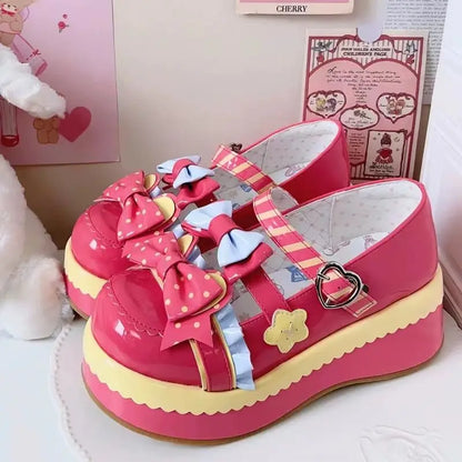 Lovely Girls Lolita Shoes Monk Straps High Heels Flat Platform Sweet Mary Jane Shoes