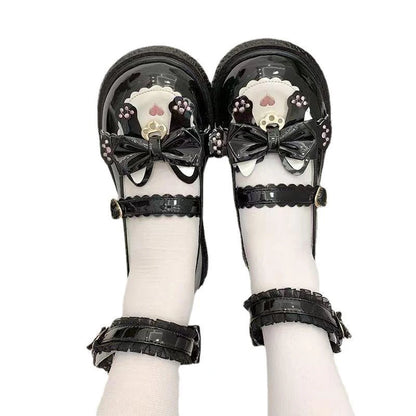 Lovely Girls Lolita Sweet Cat Bowknots Flat Shoes,Students School Cute Princess Mary Janes Big Head Antiskid Shoes