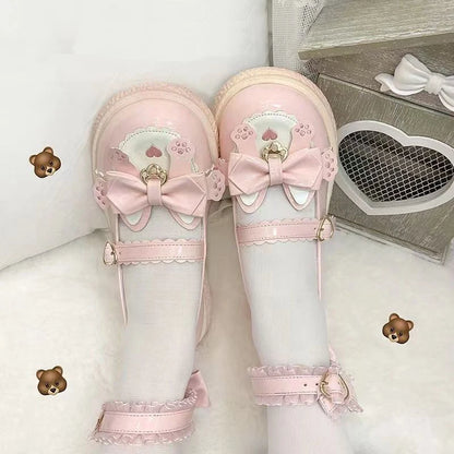 Lovely Girls Lolita Sweet Cat Bowknots Flat Shoes,Students School Cute Princess Mary Janes Big Head Antiskid Shoes