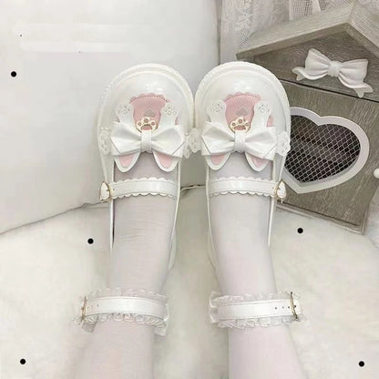 Lovely Girls Lolita Sweet Cat Bowknots Flat Shoes,Students School Cute Princess Mary Janes Big Head Antiskid Shoes