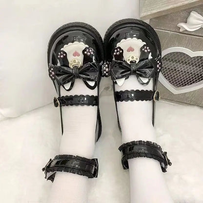 Lovely Girls Lolita Sweet Cat Bowknots Flat Shoes,Students School Cute Princess Mary Janes Big Head Antiskid Shoes