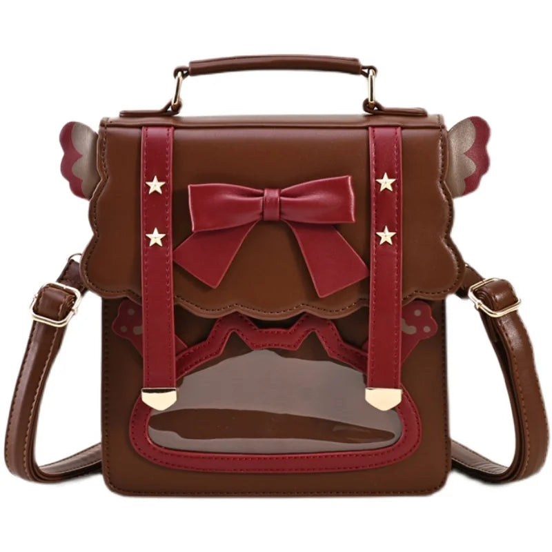 Lovely Japan Style Girl Lolita Backpacks Kawaii Angel Wings Bowknot Cat Window ShoulderBags Anime Students HandBags