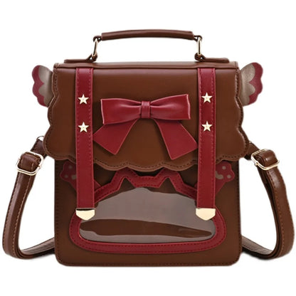 Lovely Japan Style Girl Lolita Backpacks Kawaii Angel Wings Bowknot Cat Window ShoulderBags Anime Students HandBags