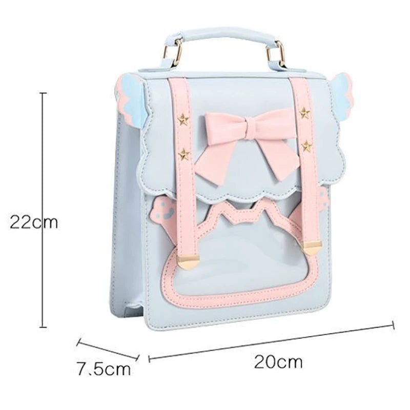 Lovely Japan Style Girl Lolita Backpacks Kawaii Angel Wings Bowknot Cat Window ShoulderBags Anime Students HandBags