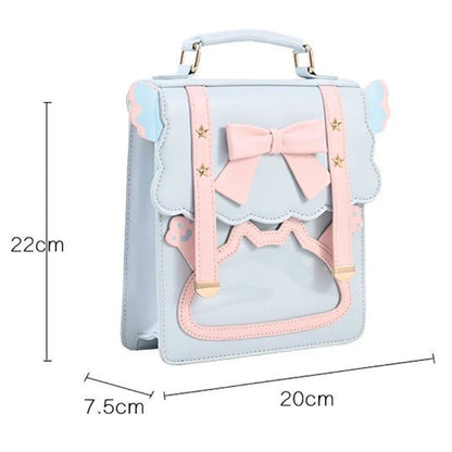 Lovely Japan Style Girl Lolita Backpacks Kawaii Angel Wings Bowknot Cat Window ShoulderBags Anime Students HandBags