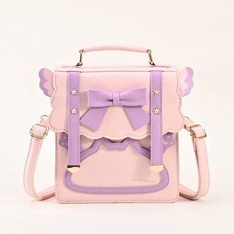 Lovely Japan Style Girl Lolita Backpacks Kawaii Angel Wings Bowknot Cat Window ShoulderBags Anime Students HandBags