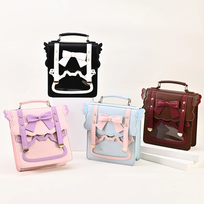 Lovely Japan Style Girl Lolita Backpacks Kawaii Angel Wings Bowknot Cat Window ShoulderBags Anime Students HandBags