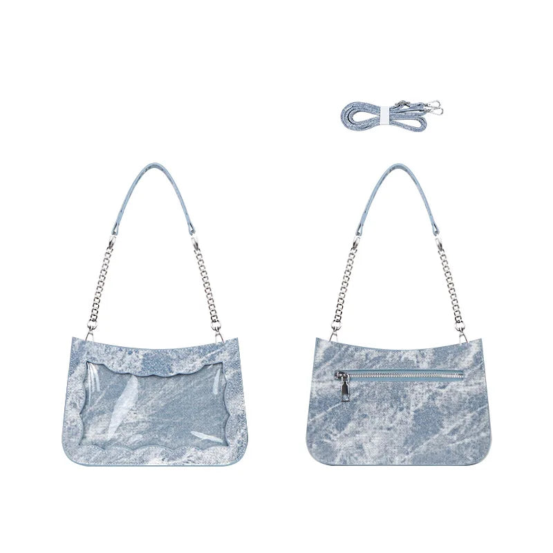 Lovely Japan Style Hottie Gyaru Girls Denim Shoulder Bags HandBags Sweet Lolita Transparent Layer Itabags