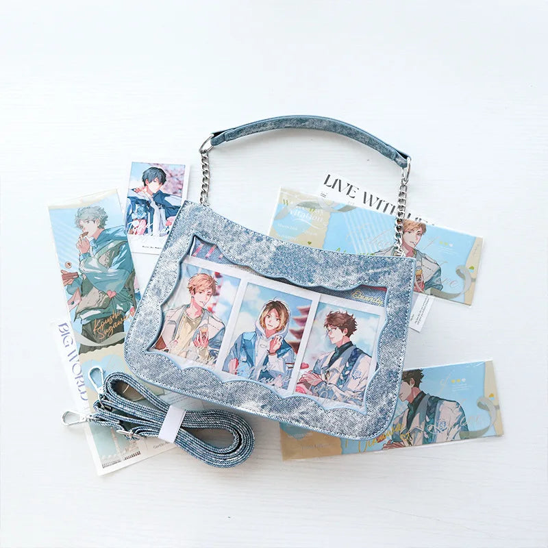 Lovely Japan Style Hottie Gyaru Girls Denim Shoulder Bags HandBags Sweet Lolita Transparent Layer Itabags