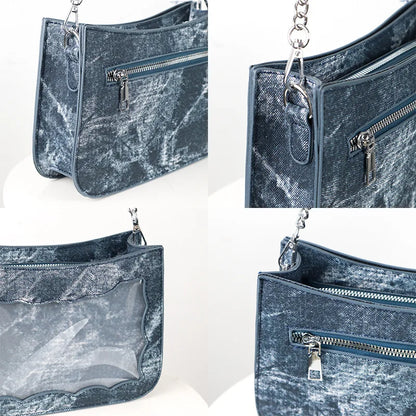 Lovely Japan Style Hottie Gyaru Girls Denim Shoulder Bags HandBags Sweet Lolita Transparent Layer Itabags