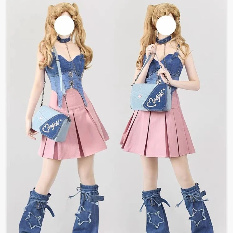Lovely Japan Style Hottie Gyaru Girls Lolita Denim Shoulder Bags HandBags Sweet Kawaii Transparent Layer Itabags