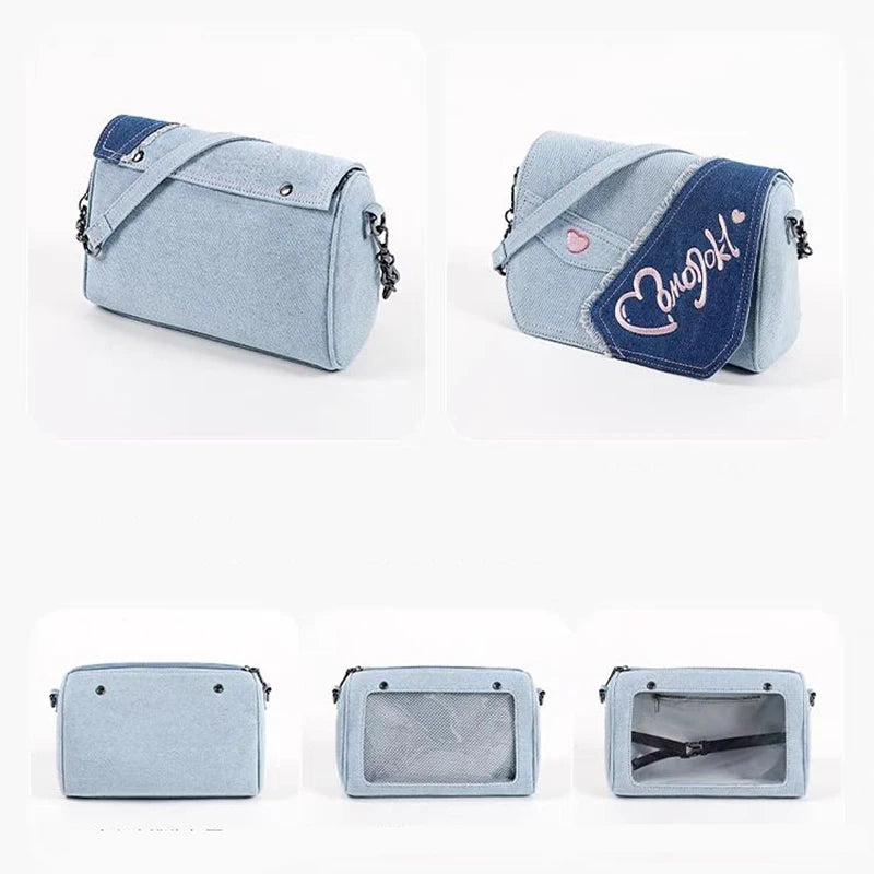 Lovely Japan Style Hottie Gyaru Girls Lolita Denim Shoulder Bags HandBags Sweet Kawaii Transparent Layer Itabags
