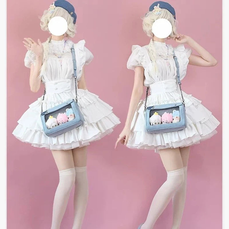 Lovely Japan Style Hottie Gyaru Girls Lolita Denim Shoulder Bags HandBags Sweet Kawaii Transparent Layer Itabags