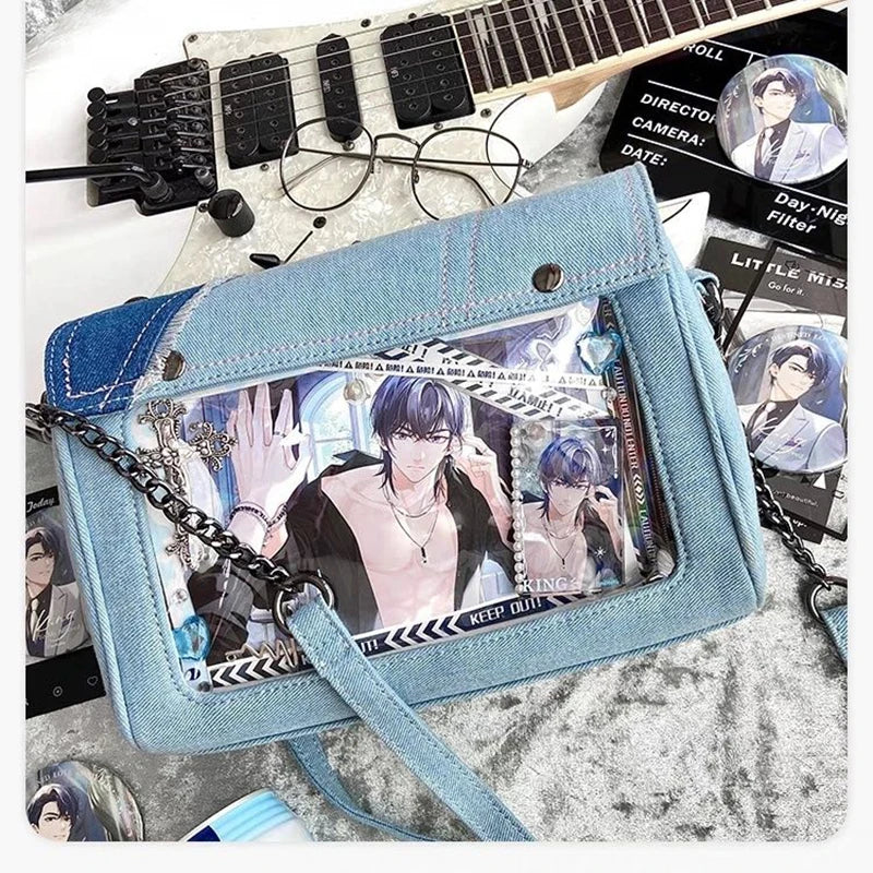Lovely Japan Style Hottie Gyaru Girls Lolita Denim Shoulder Bags HandBags Sweet Kawaii Transparent Layer Itabags