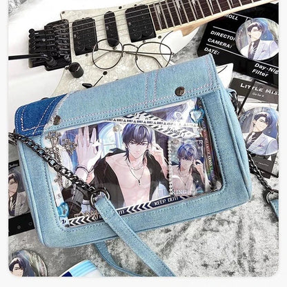Lovely Japan Style Hottie Gyaru Girls Lolita Denim Shoulder Bags HandBags Sweet Kawaii Transparent Layer Itabags