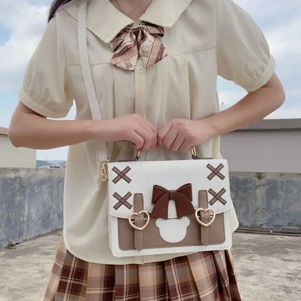 Lovely Japan Style Lolita Girl JK Backpacks Cute Students Bowknot Heart Bear Buckle Shoulder Bags Briefcase HandBags