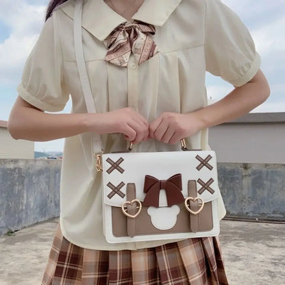 Lovely Japan Style Lolita Girl JK Backpacks Cute Students Bowknot Heart Bear Buckle Shoulder Bags Briefcase HandBags