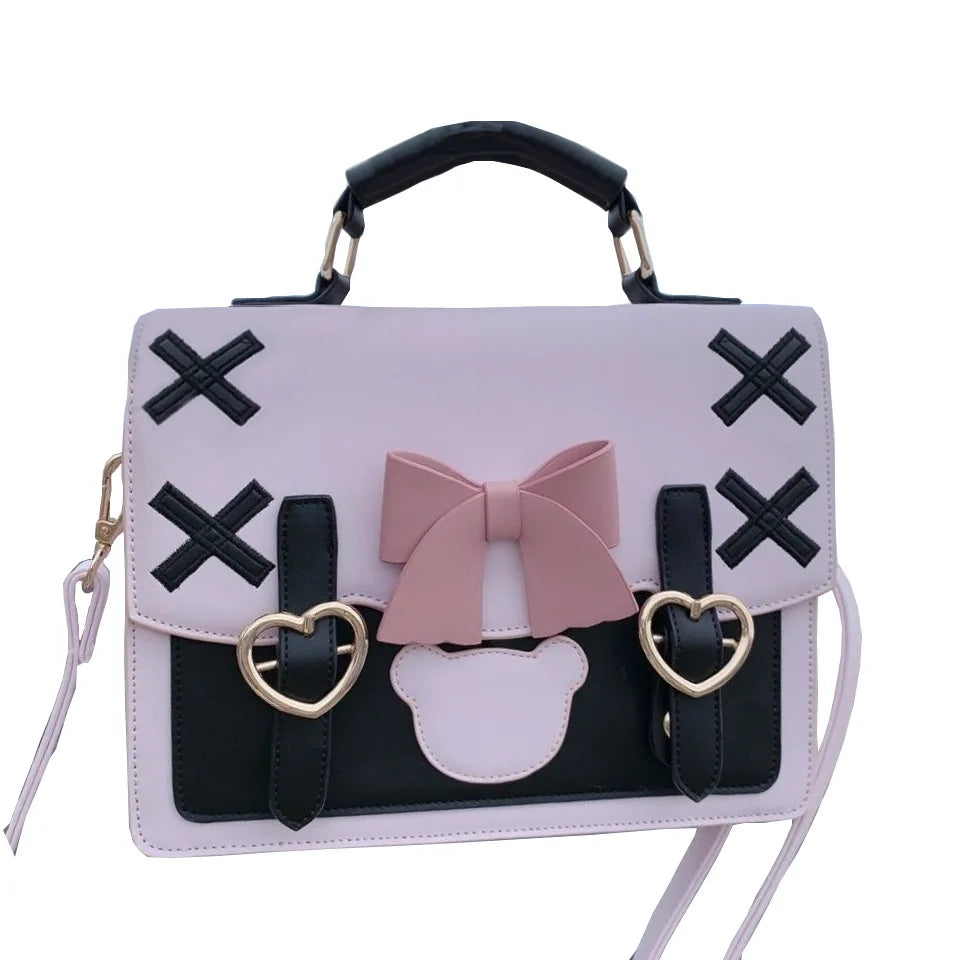 Lovely Japan Style Lolita Girl JK Backpacks Cute Students Bowknot Heart Bear Buckle Shoulder Bags Briefcase HandBags