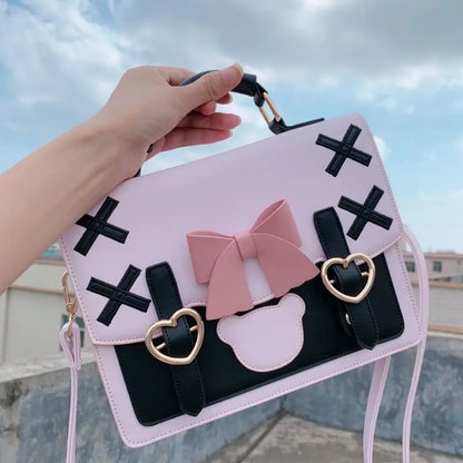 Lovely Japan Style Lolita Girl JK Backpacks Cute Students Bowknot Heart Bear Buckle Shoulder Bags Briefcase HandBags