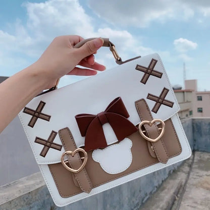 Lovely Japan Style Lolita Girl JK Backpacks Cute Students Bowknot Heart Bear Buckle Shoulder Bags Briefcase HandBags