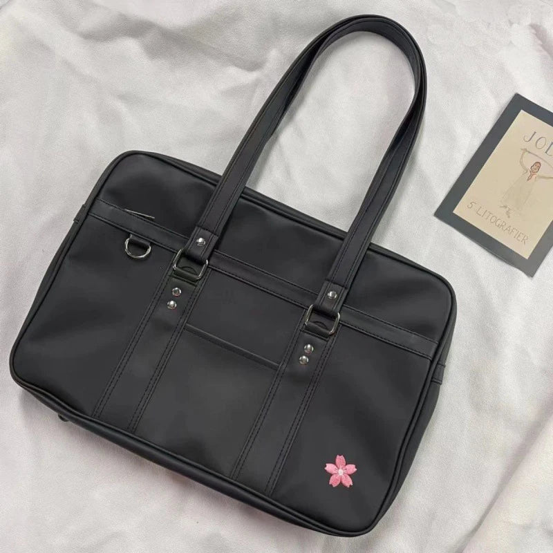 Lovely Japan Style Lolita Girl JK Shoulder Bags Students Kawaii Embroidery Sakura PU Bookbags HandBags Itabags