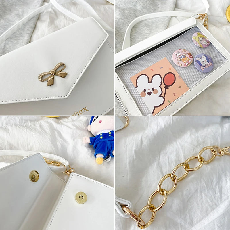 Lovely Japan Style Lolita Girl Sweet HandBags Kawaii Bowknot Transparent Envelope Shoulder Bags