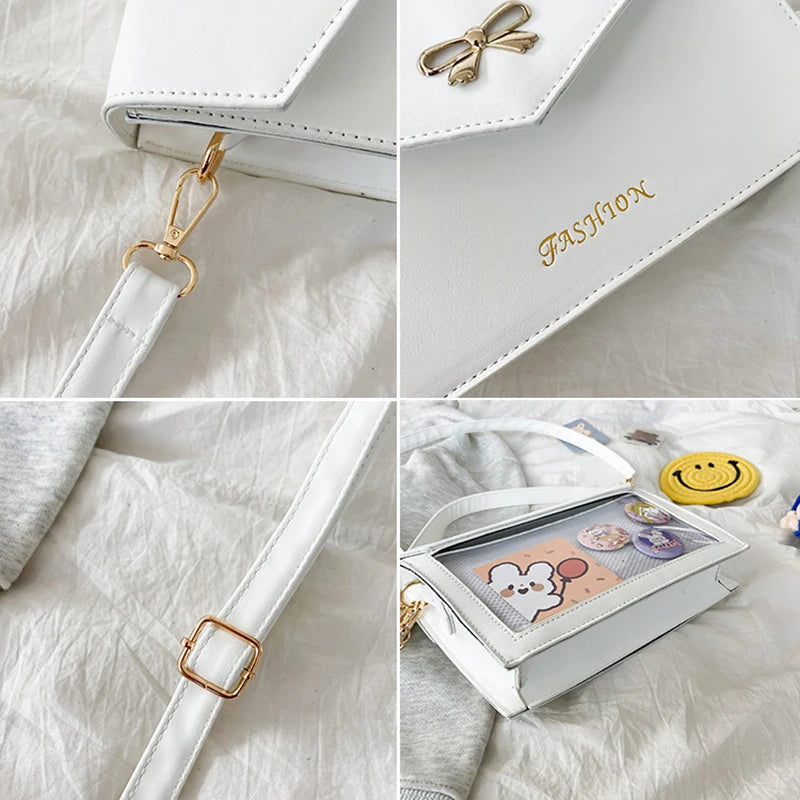 Lovely Japan Style Lolita Girl Sweet HandBags Kawaii Bowknot Transparent Envelope Shoulder Bags