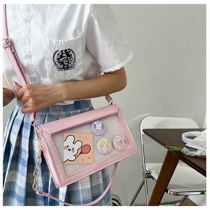 Lovely Japan Style Lolita Girl Sweet HandBags Kawaii Bowknot Transparent Envelope Shoulder Bags