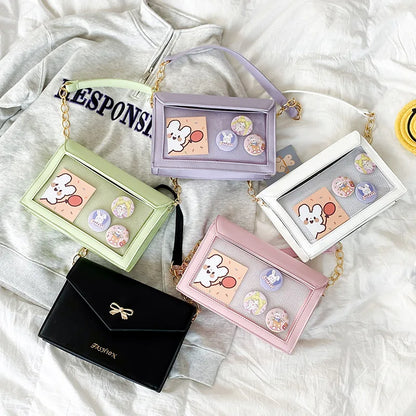 Lovely Japan Style Lolita Girl Sweet HandBags Kawaii Bowknot Transparent Envelope Shoulder Bags